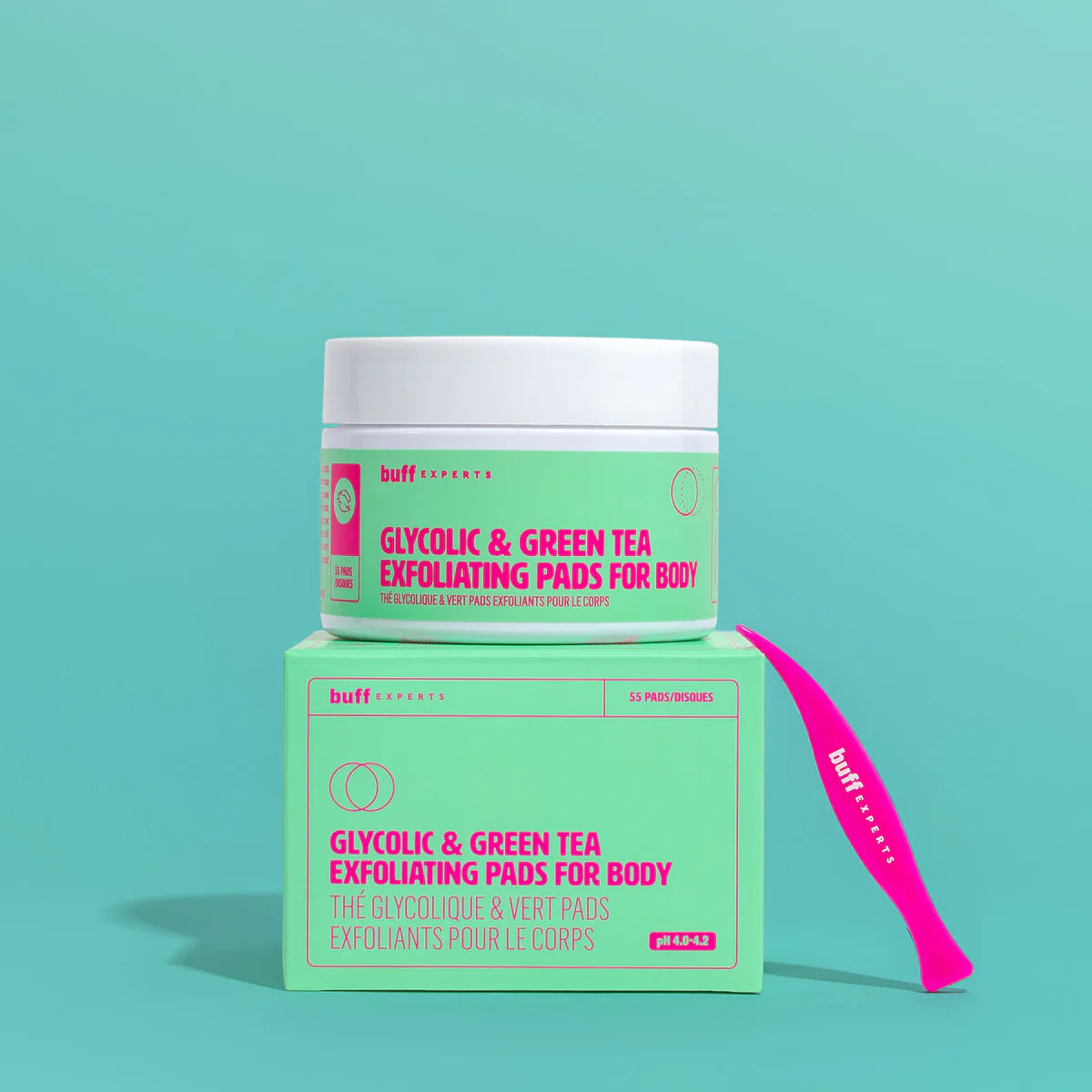 buff Experts Glycolic & Green Tea 3-in-1 Exfoliating Pads for Body