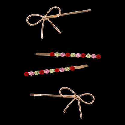 Kitsch Red, Pink, & Green Gemstone and Bow Bobby Pins
