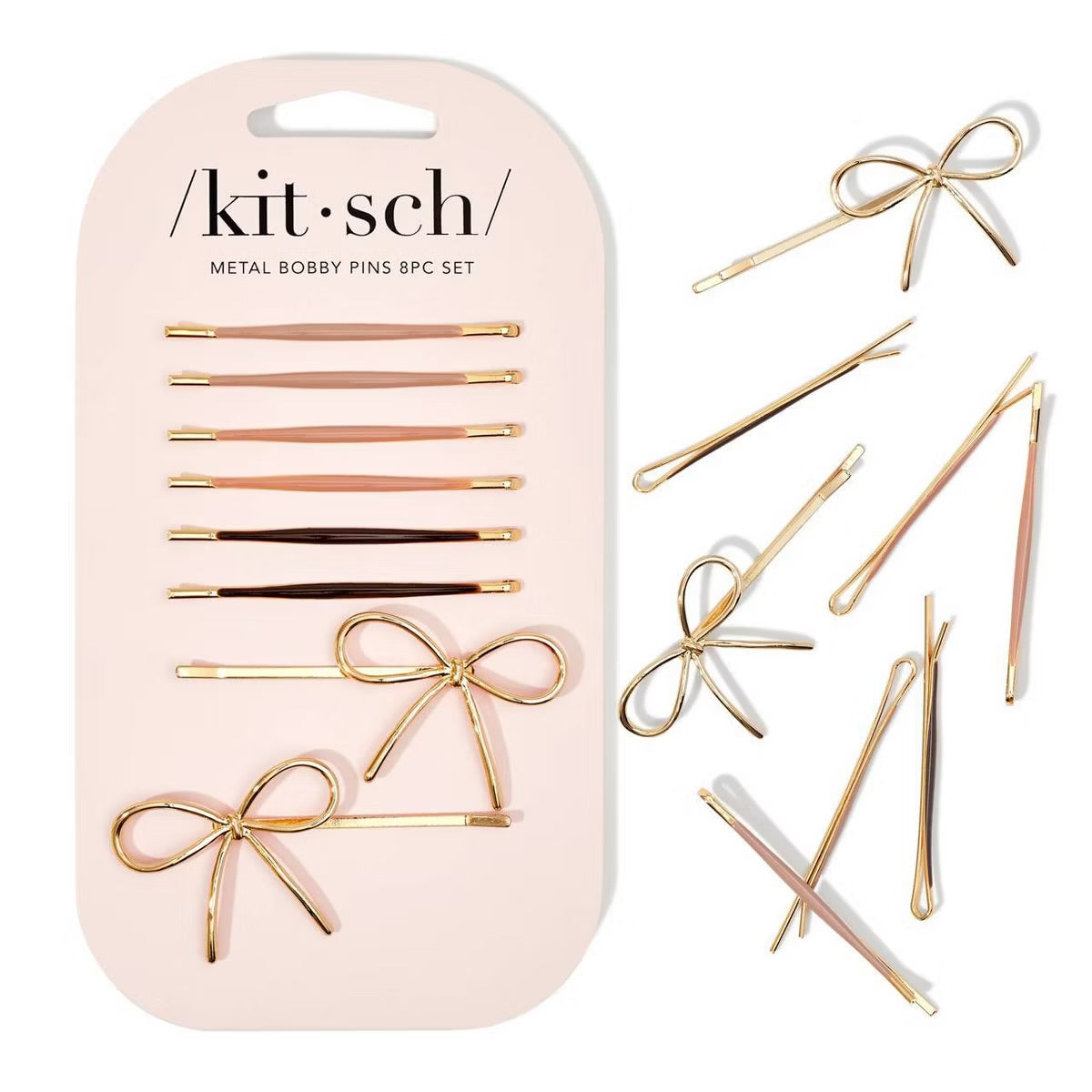 Kitsch Metal Enamel Puffy & Bow Bobby Pins 8pc Set- Rosewood