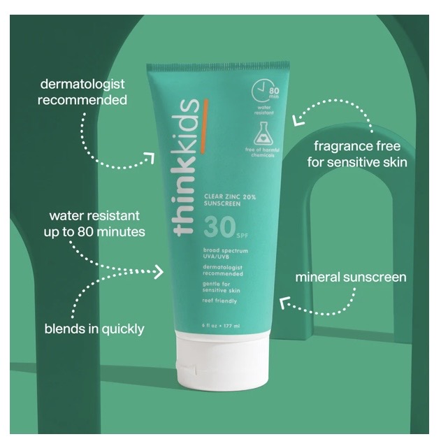 ThinkKids Clear Zinc Sunscreen SPF 30 (6oz) - Family Size