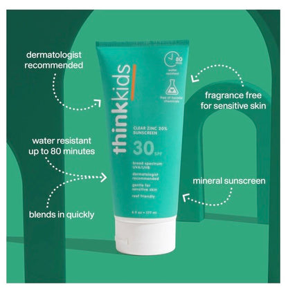 ThinkKids Clear Zinc Sunscreen SPF 30 (6oz) - Family Size