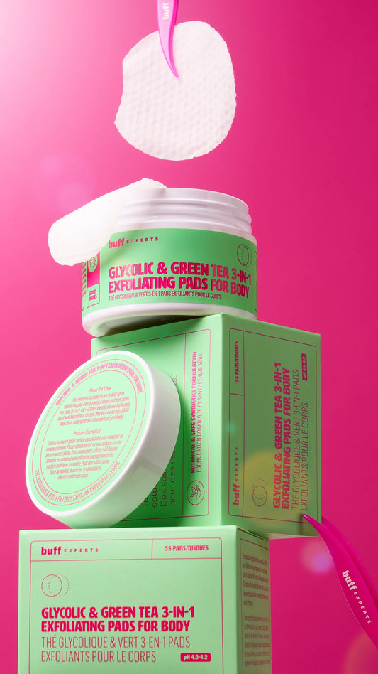 buff Experts Glycolic & Green Tea 3-in-1 Exfoliating Pads for Body